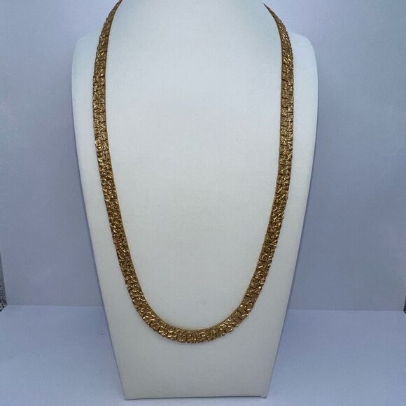 VTG 80’s Wide Textured Gold Tone Gold Nugget Chain Collar Necklace Statement - Picture 1 of 6